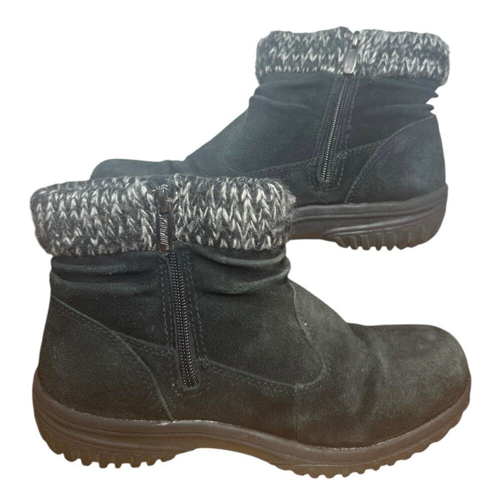 Khombu Boots Women 8M‎ Black Gray Suede Leather Flat Zip Round Toe Winter Travel